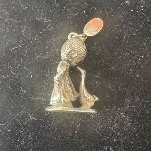 Enesco Vintage pewter pendant girl and Goose Jonathan & David
